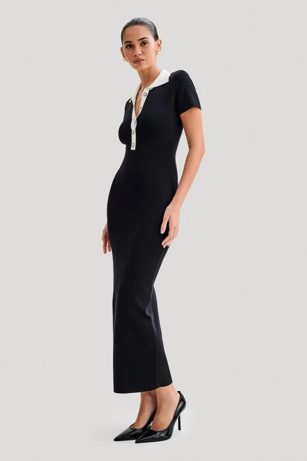 Women Meshki Dresses Jessamine Collared Contrast Maxi Dress 8211 Black