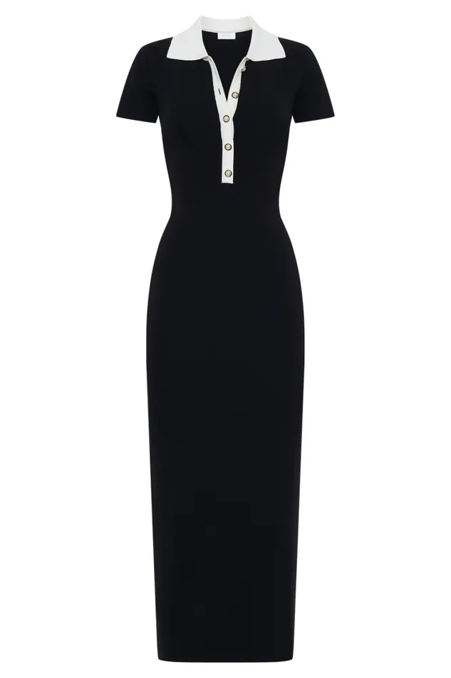 Women Meshki Dresses Jessamine Collared Contrast Maxi Dress 8211 Black