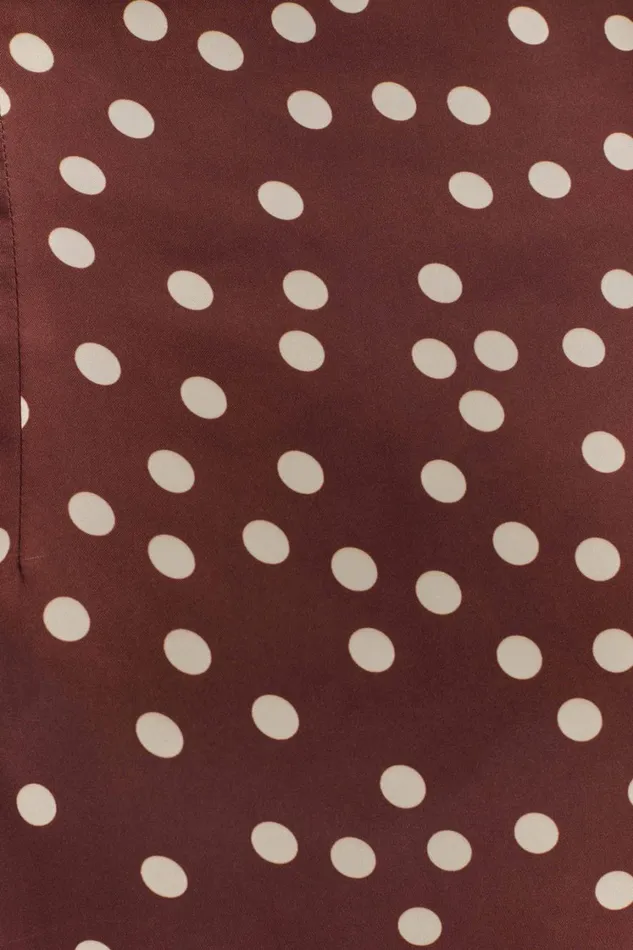 Women Meshki Dresses Joan Satin Asymmetrical Mini Dress 8211 Brown Polka Dot Print