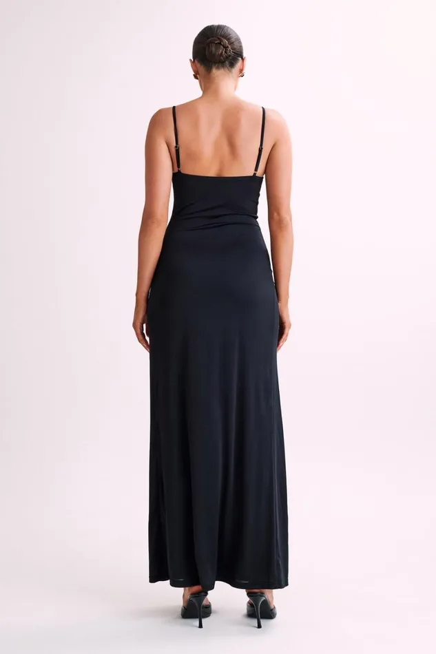 Women Meshki Dresses Jojo Jersey Split Maxi Dress With Diamante 8211 Black