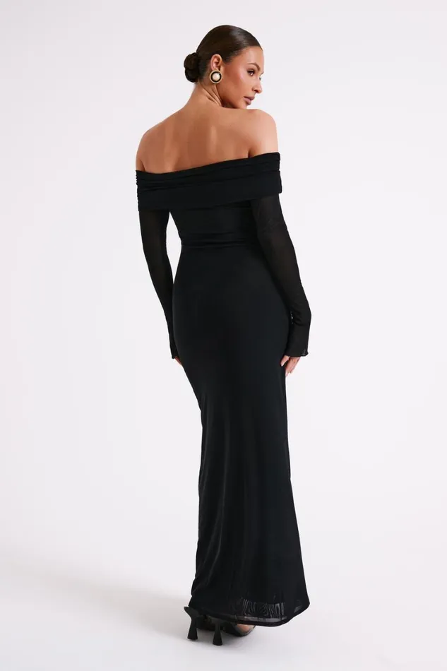 Women Meshki Dresses Josie Off Shoulder Mesh Maxi Dress 8211 Black
