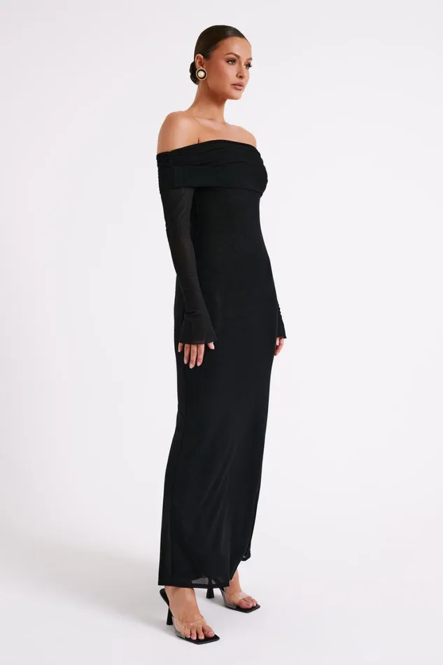 Women Meshki Dresses Josie Off Shoulder Mesh Maxi Dress 8211 Black