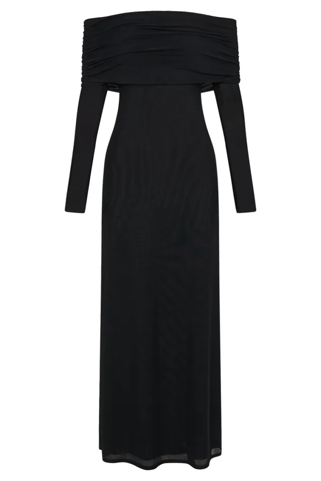 Women Meshki Dresses Josie Off Shoulder Mesh Maxi Dress 8211 Black