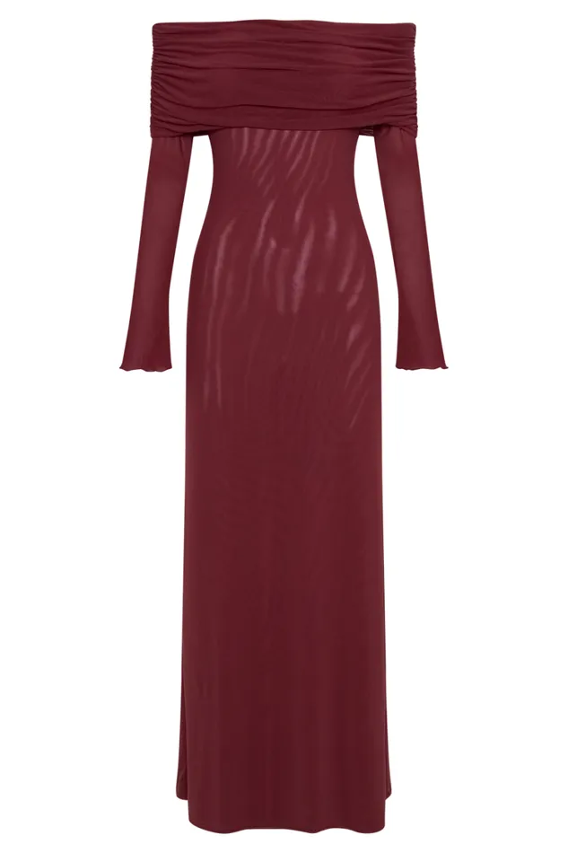 Women Meshki Dresses Josie Off Shoulder Mesh Maxi Dress 8211 Wine