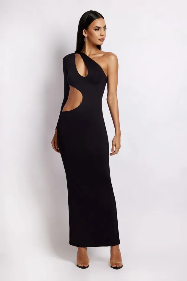 Women Meshki Dresses Joyce One Shoulder Cut Out Maxi Dress 8211 Black