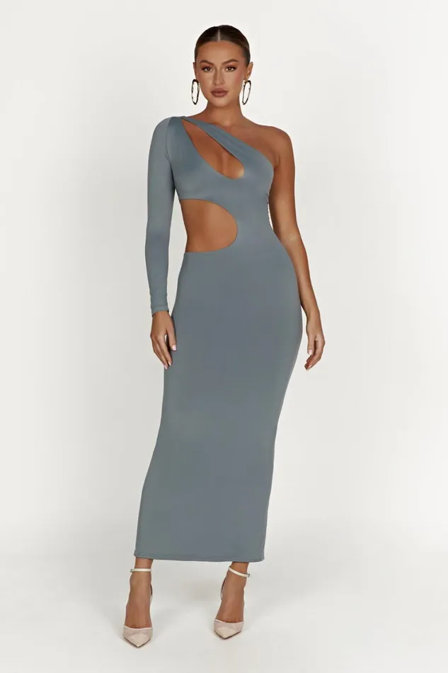 Women Meshki Dresses Joyce Recycled Nylon Cut Out Maxi Dress 8211 Light Charcoal