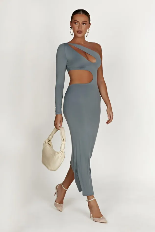 Women Meshki Dresses Joyce Recycled Nylon Cut Out Maxi Dress 8211 Light Charcoal Women Meshki Dresses Joyce Recycled Nylon Cut Out Maxi Dress 8211 Light Charcoal