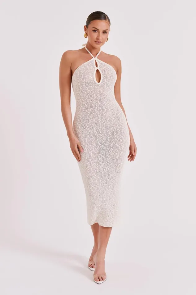 Women Meshki Dresses Kahali Boucle Halter Midi Dress 8211 Cream