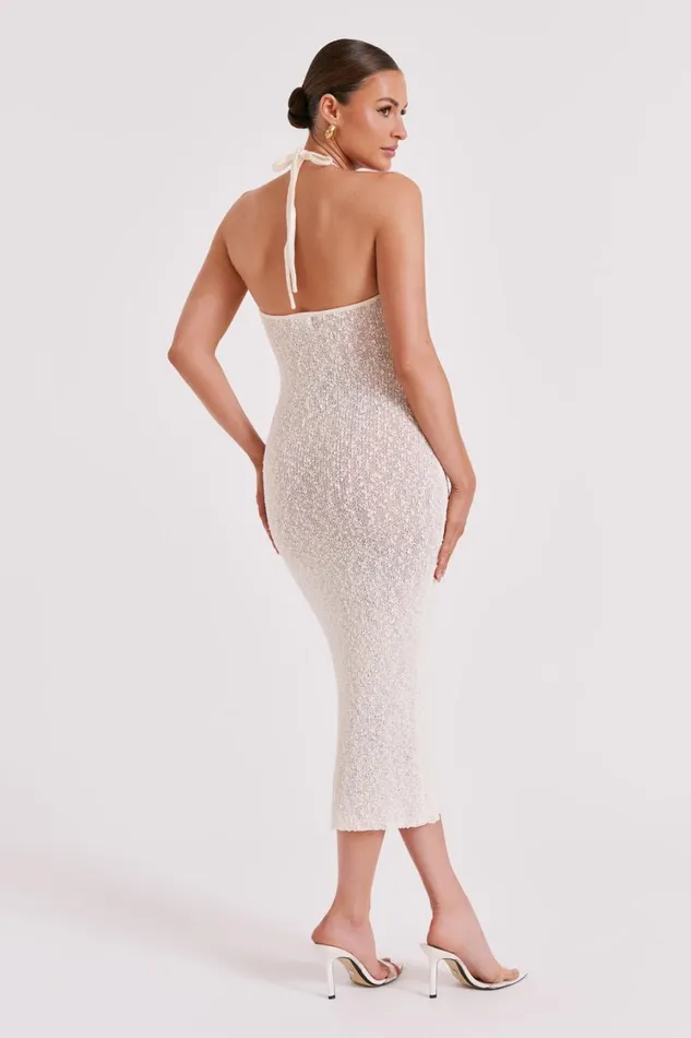 Women Meshki Dresses Kahali Boucle Halter Midi Dress 8211 Cream