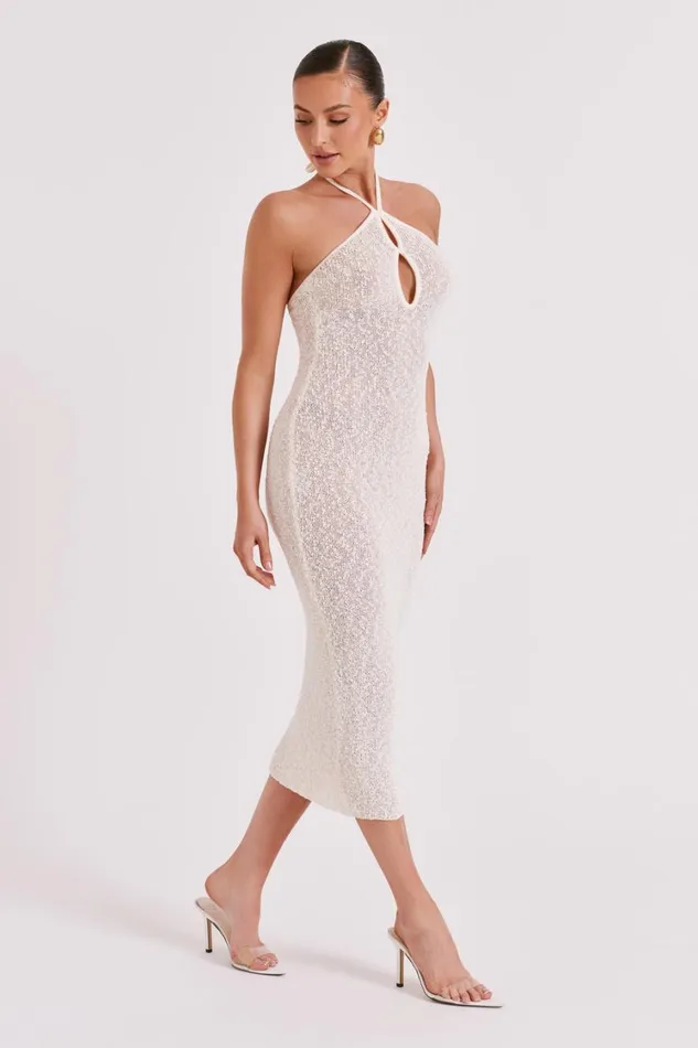 Women Meshki Dresses Kahali Boucle Halter Midi Dress 8211 Cream