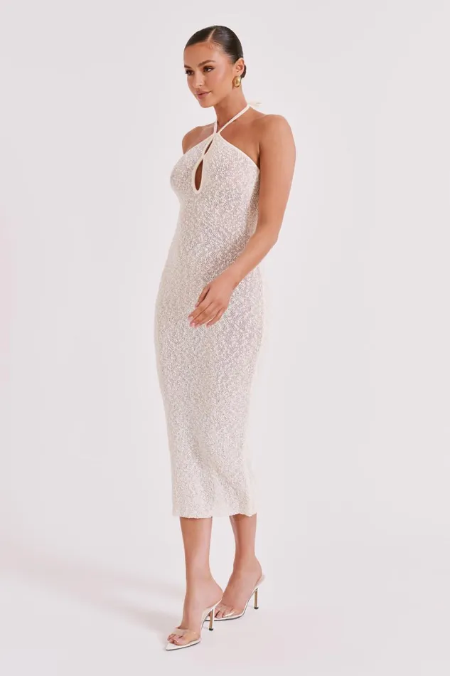 Women Meshki Dresses Kahali Boucle Halter Midi Dress 8211 Cream