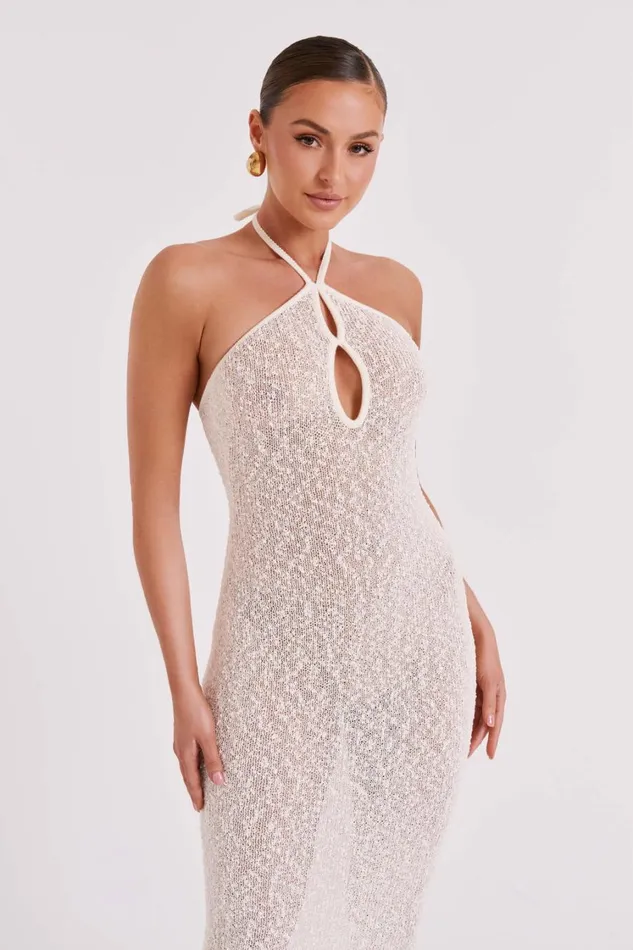Women Meshki Dresses Kahali Boucle Halter Midi Dress 8211 Cream