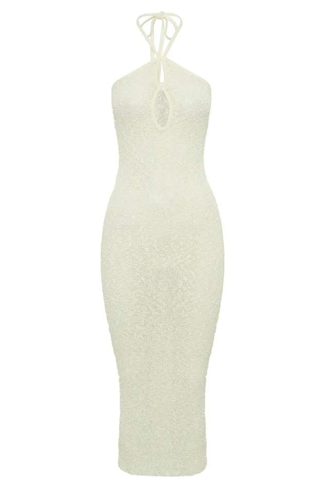 Women Meshki Dresses Kahali Boucle Halter Midi Dress 8211 Cream