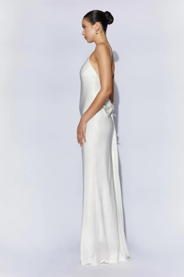 Women Meshki Dresses Kailey Low Back Maxi Dress With Detachable Bow Train 8211 White Women Meshki Dresses Kailey Low Back Maxi Dress With Detachable Bow Train 8211 White