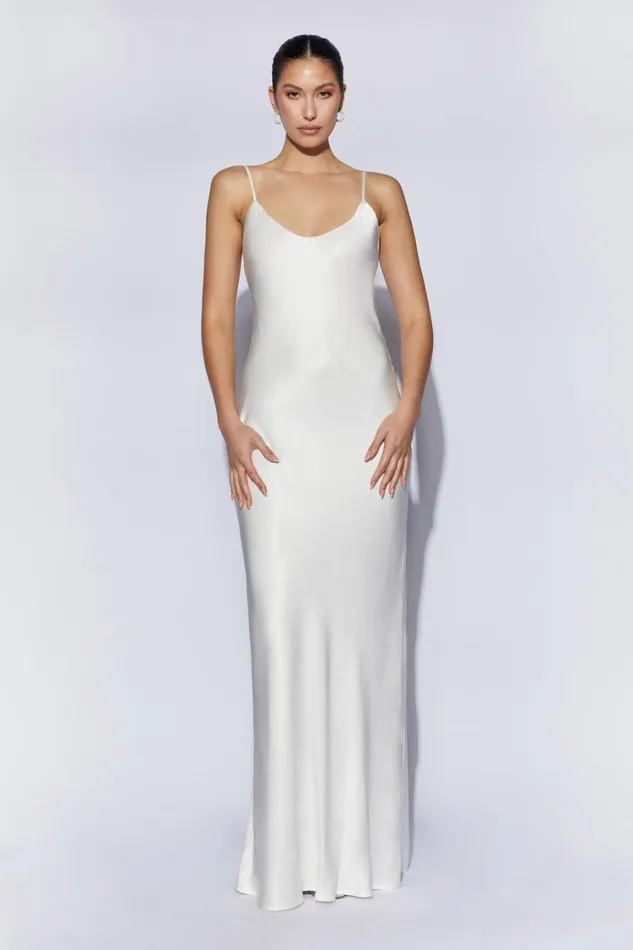 Women Meshki Dresses Kailey Low Back Maxi Dress With Detachable Bow Train 8211 White Women Meshki Dresses Kailey Low Back Maxi Dress With Detachable Bow Train 8211 White
