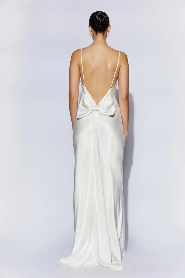 Women Meshki Dresses Kailey Low Back Maxi Dress With Detachable Bow Train 8211 White Women Meshki Dresses Kailey Low Back Maxi Dress With Detachable Bow Train 8211 White