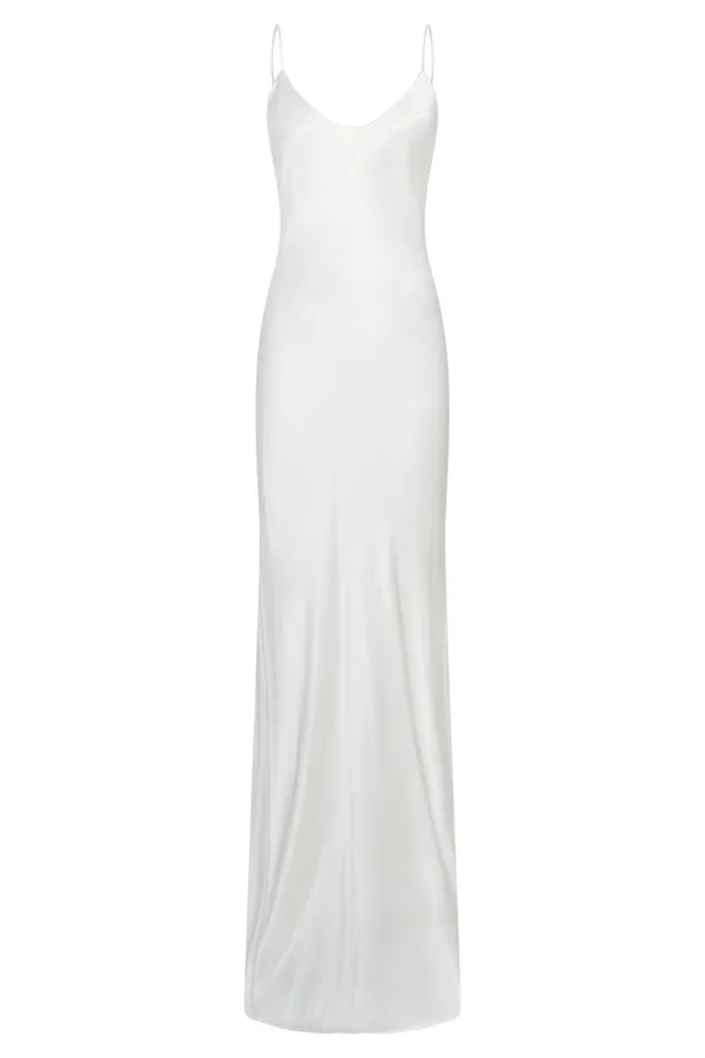 Women Meshki Dresses Kailey Low Back Maxi Dress With Detachable Bow Train 8211 White Women Meshki Dresses Kailey Low Back Maxi Dress With Detachable Bow Train 8211 White