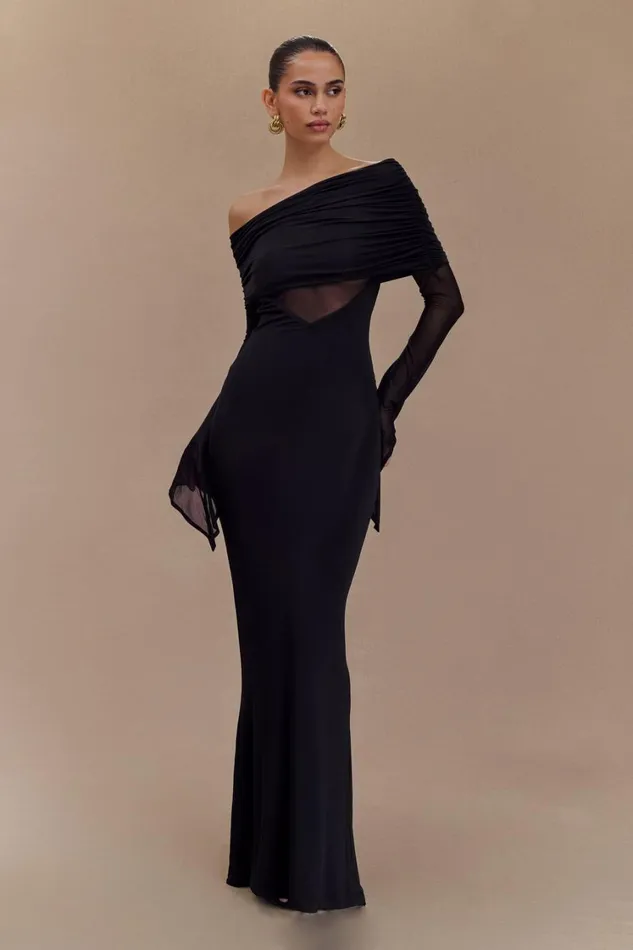 Women Meshki Dresses Kaitlin One Shoulder Slinky And Mesh Maxi Dress 8211 Black Women Meshki Dresses Kaitlin One Shoulder Slinky And Mesh Maxi Dress 8211 Black