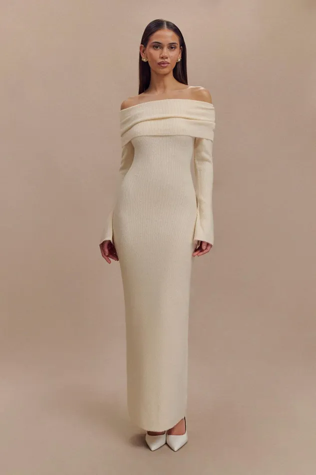 Women Meshki Dresses Katherine Off Shoulder Knit Maxi Dress 8211 Ivory