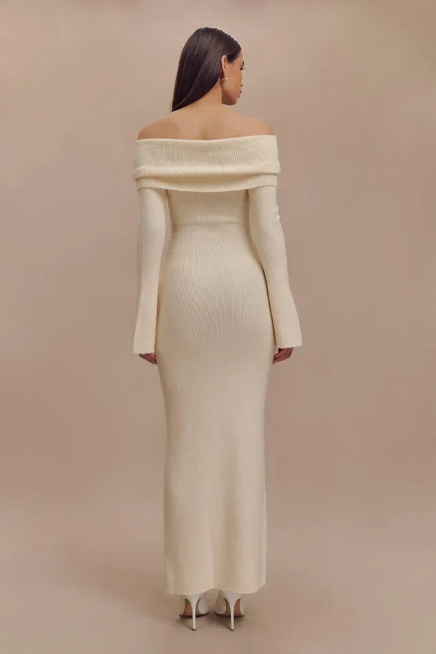 Women Meshki Dresses Katherine Off Shoulder Knit Maxi Dress 8211 Ivory