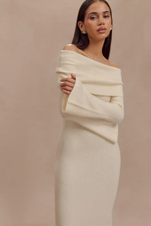 Women Meshki Dresses Katherine Off Shoulder Knit Maxi Dress 8211 Ivory