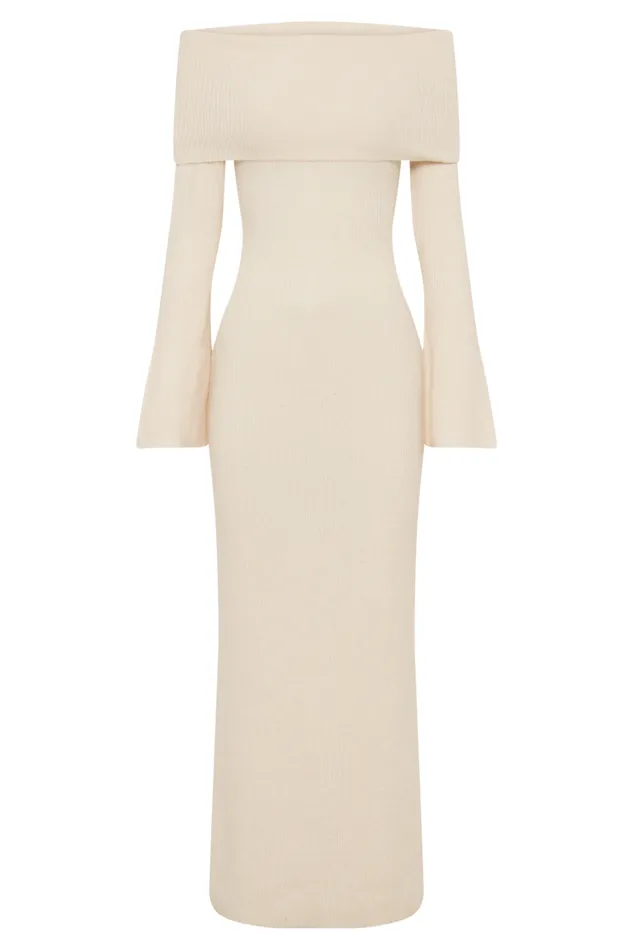 Women Meshki Dresses Katherine Off Shoulder Knit Maxi Dress 8211 Ivory