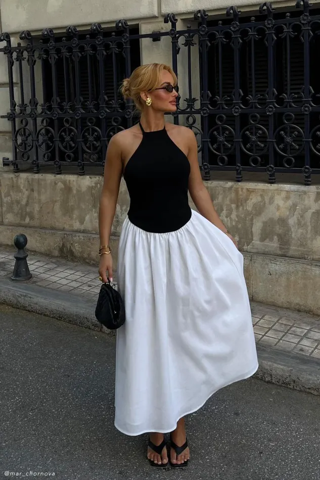 Women Meshki Dresses Katie Knit And Linen Midi Dress 8211 BlackWhite
