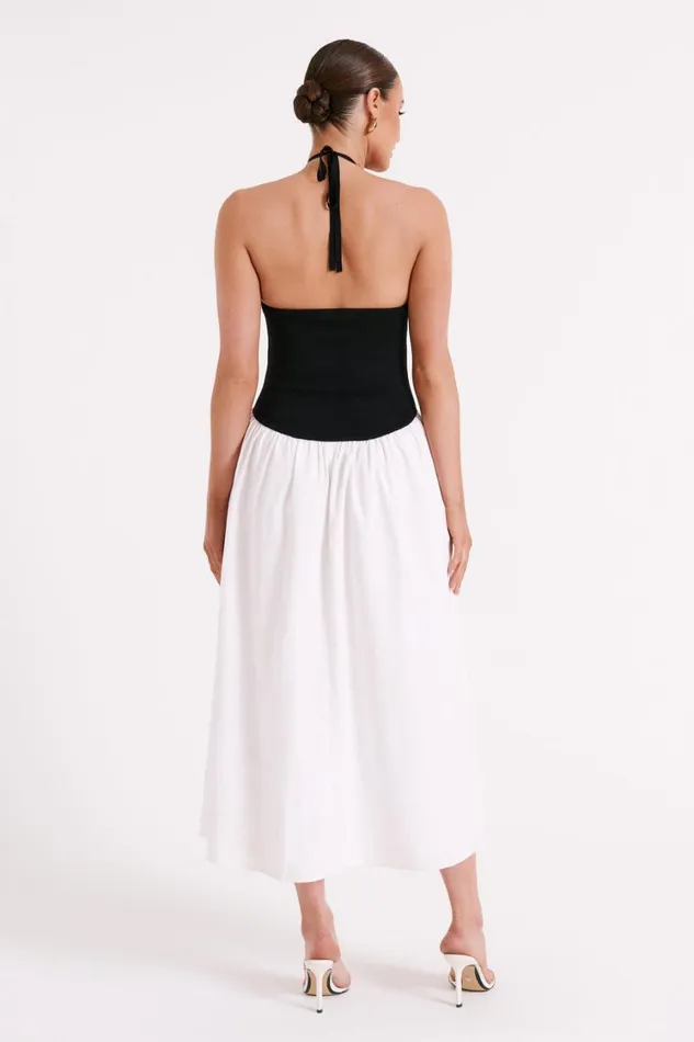 Women Meshki Dresses Katie Knit And Linen Midi Dress 8211 BlackWhite