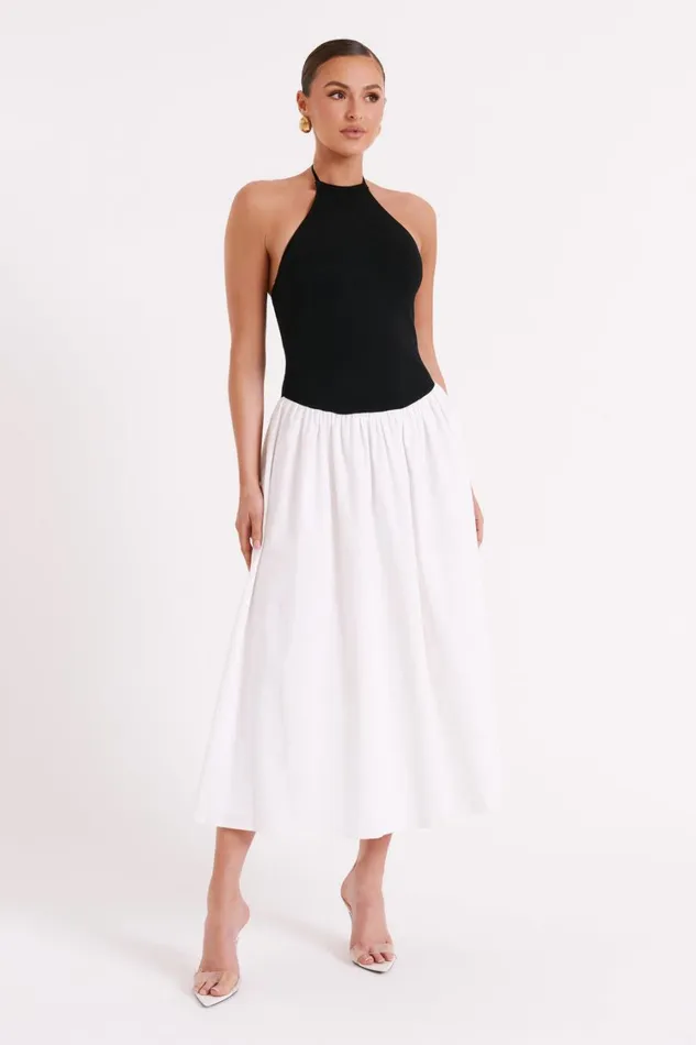 Women Meshki Dresses Katie Knit And Linen Midi Dress 8211 BlackWhite