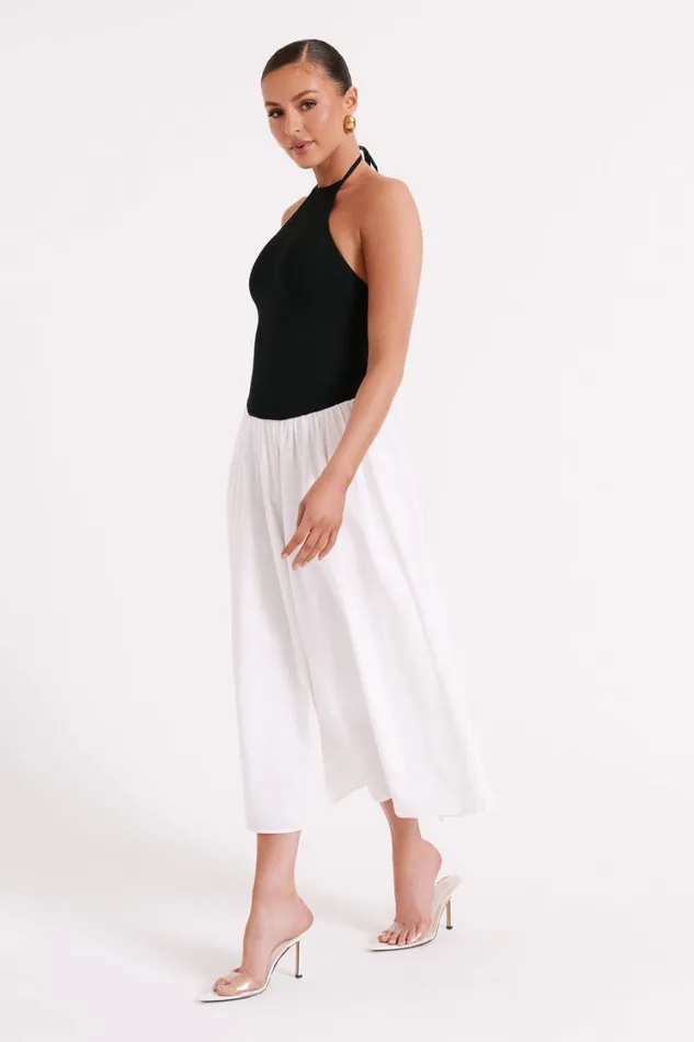 Women Meshki Dresses Katie Knit And Linen Midi Dress 8211 BlackWhite
