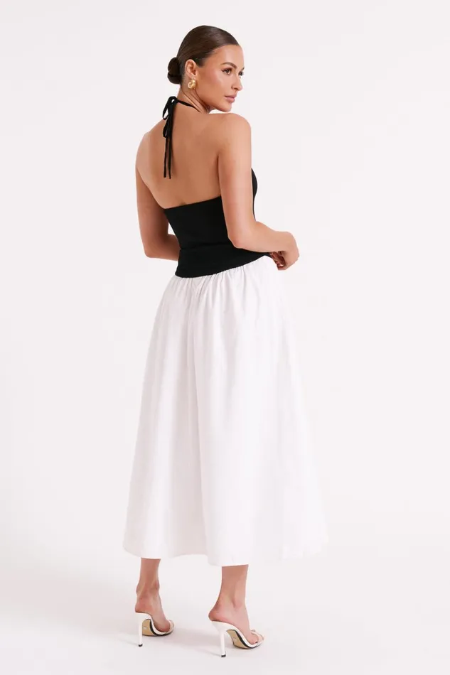 Women Meshki Dresses Katie Knit And Linen Midi Dress 8211 BlackWhite