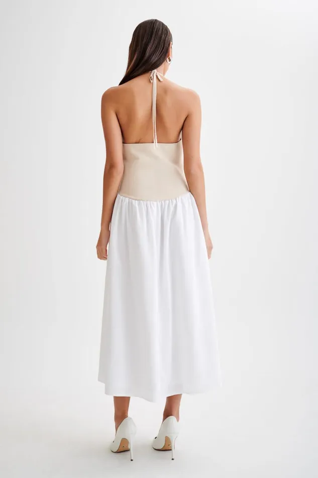 Women Meshki Dresses Katie Knit And Linen Midi Dress 8211 NaturalWhite