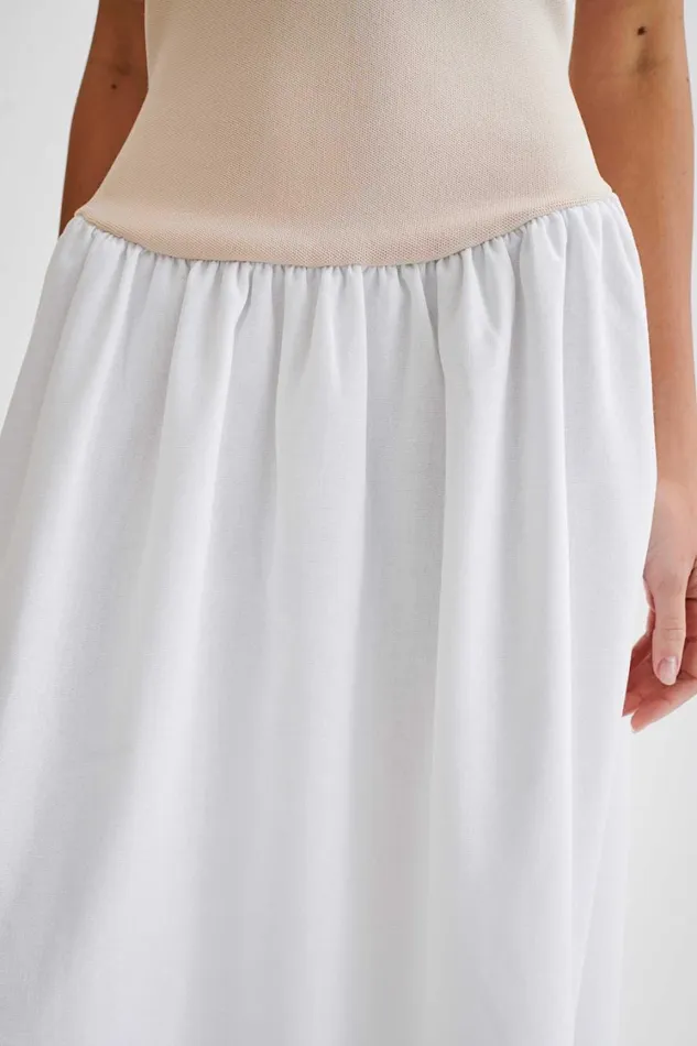 Women Meshki Dresses Katie Knit And Linen Midi Dress 8211 NaturalWhite