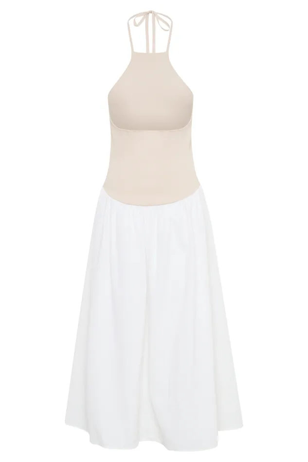 Women Meshki Dresses Katie Knit And Linen Midi Dress 8211 NaturalWhite