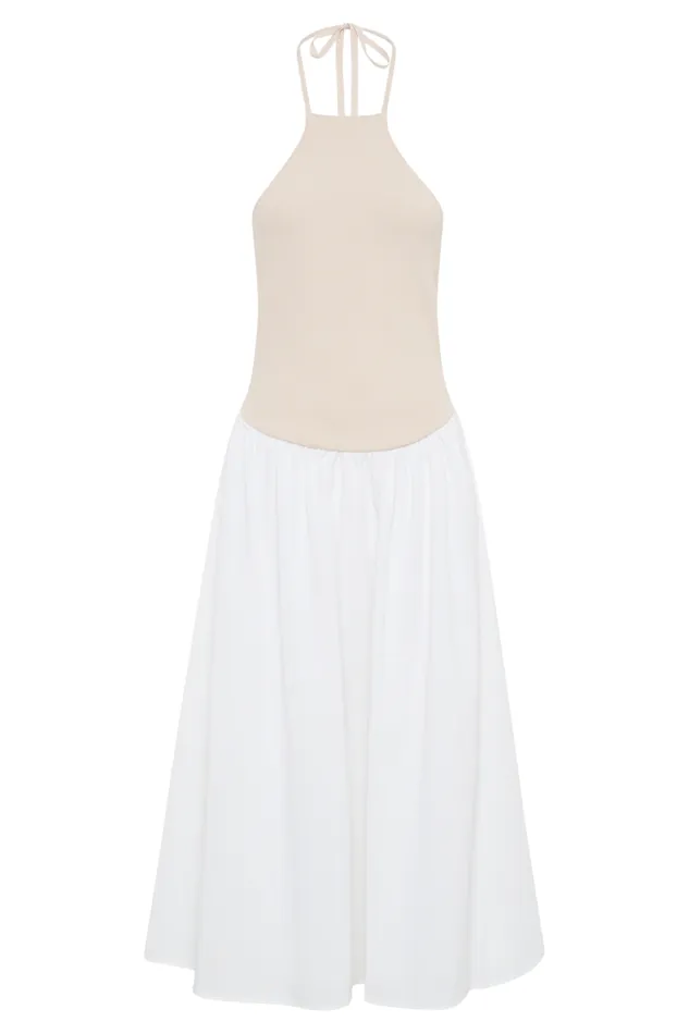Women Meshki Dresses Katie Knit And Linen Midi Dress 8211 NaturalWhite