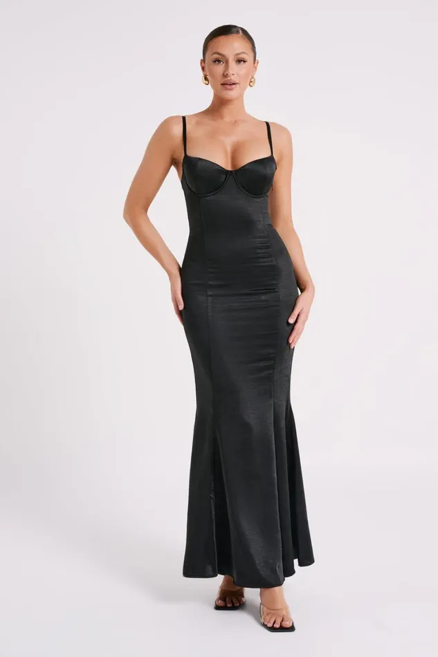 Women Meshki Dresses Katya Cupped Satin Maxi Dress 8211 Black