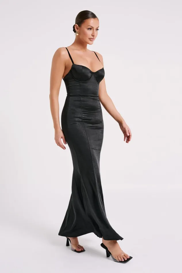 Women Meshki Dresses Katya Cupped Satin Maxi Dress 8211 Black
