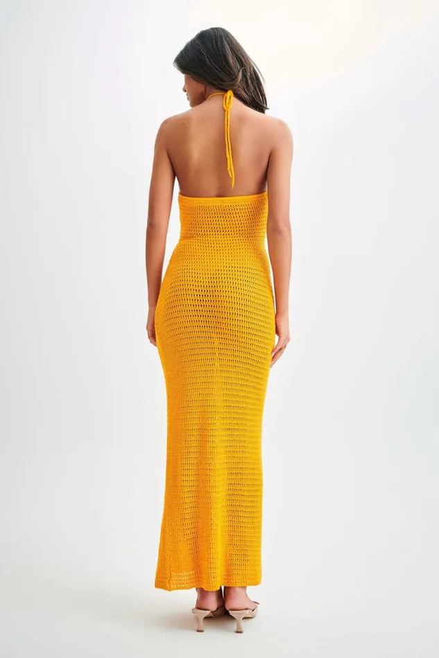 Women Meshki Dresses Kyla Floral Crochet Maxi Dress 8211 Orange Sherbet