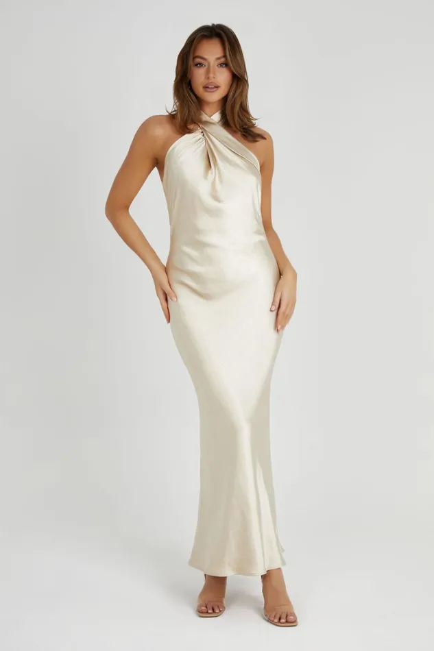 Women Meshki Dresses Laura Halter Satin Gown 8211 Gold