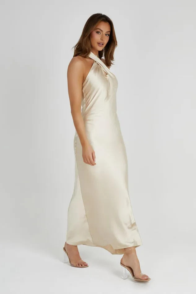 Women Meshki Dresses Laura Halter Satin Gown 8211 Gold