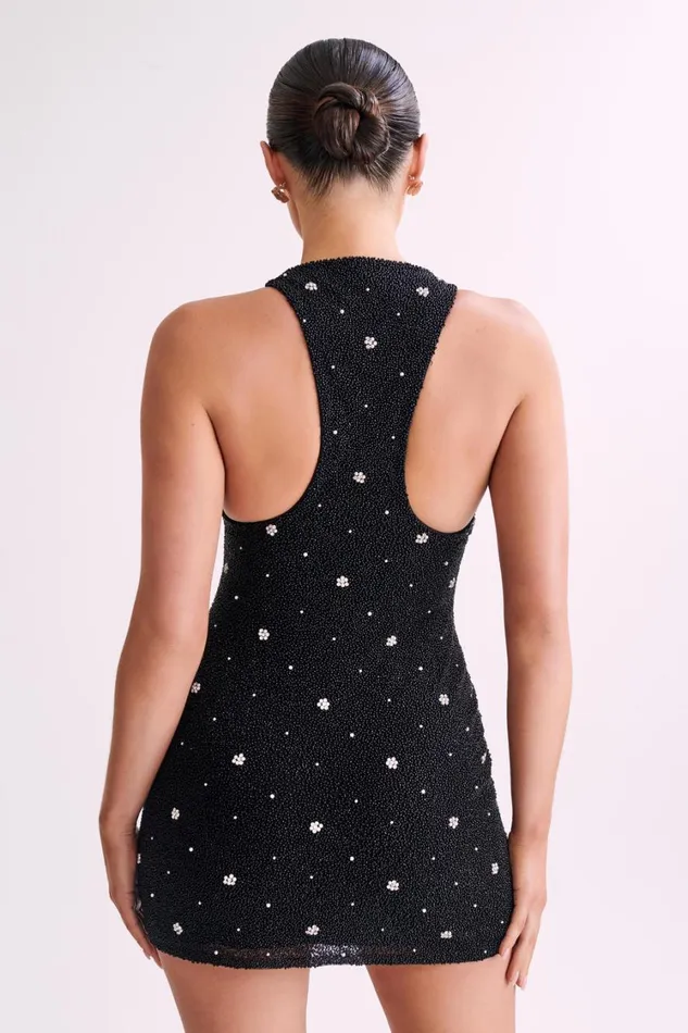 Women Meshki Dresses Laurel Beaded Micro Mini Dress With Racerback 8211 Black