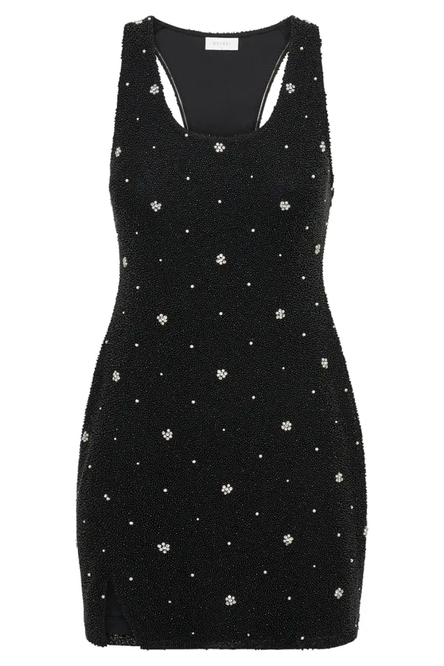 Women Meshki Dresses Laurel Beaded Micro Mini Dress With Racerback 8211 Black