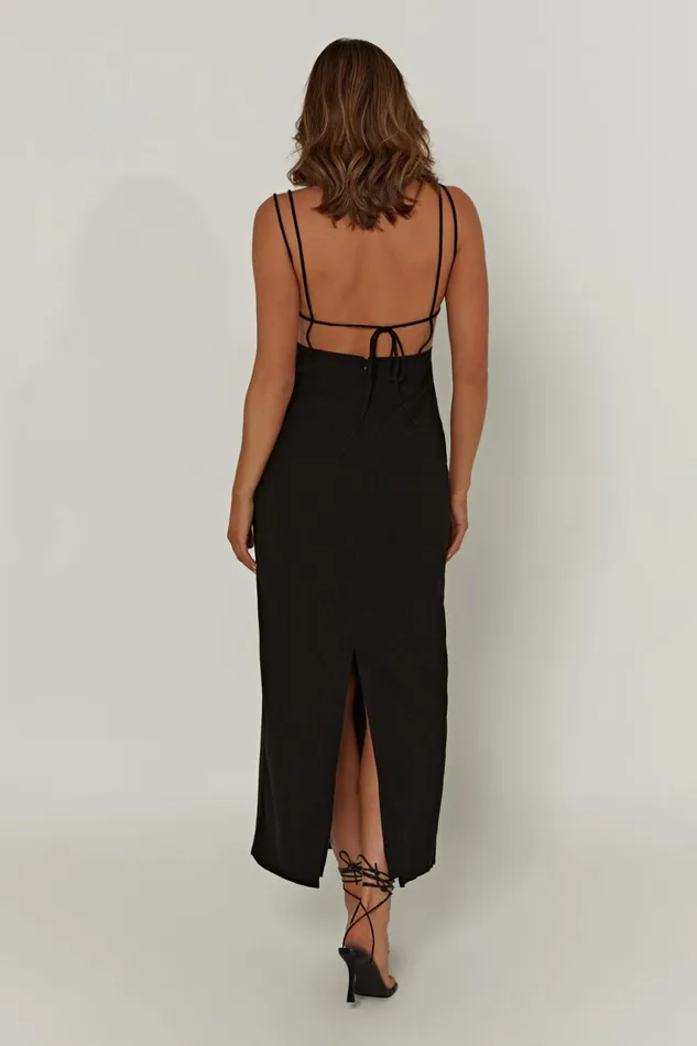 Women Meshki Dresses Leana Linen Backless Midi Dress 8211 Black