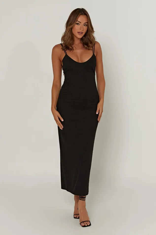 Women Meshki Dresses Leana Linen Backless Midi Dress 8211 Black