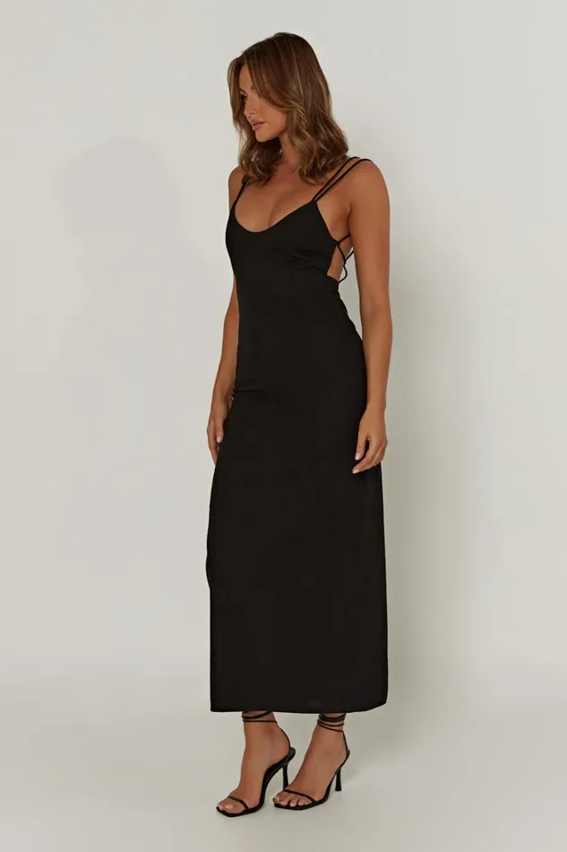 Women Meshki Dresses Leana Linen Backless Midi Dress 8211 Black