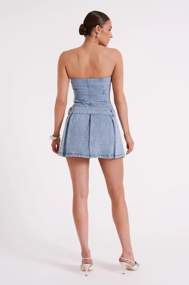 Women Meshki Dresses Lee Denim Pleated Mini Dress 8211 Vintage Blue