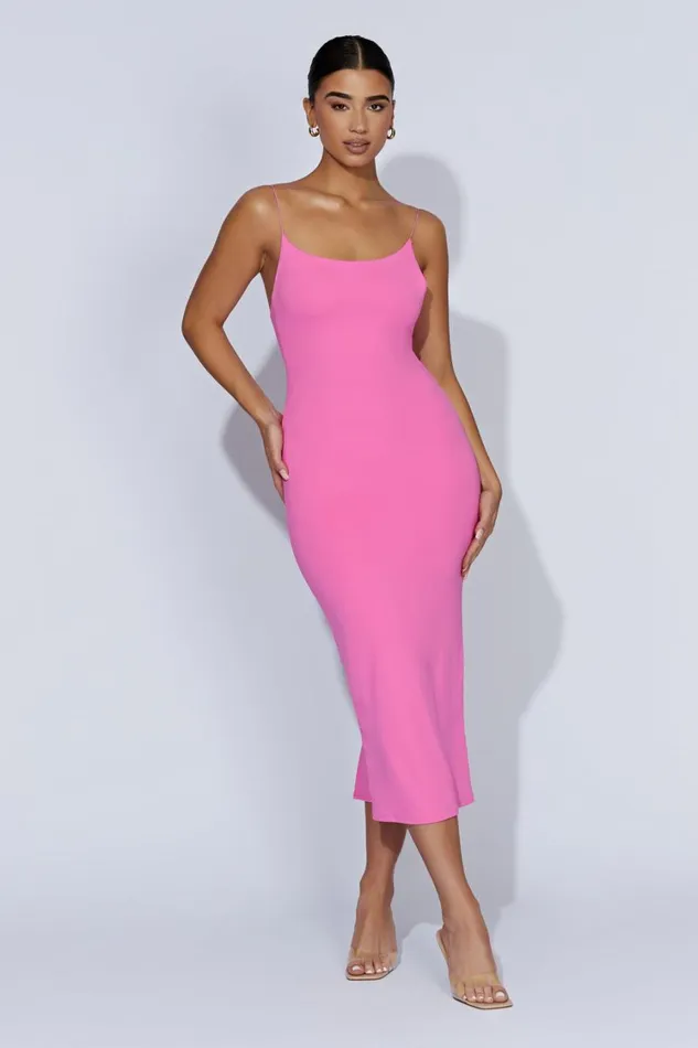 Women Meshki Dresses Lexia Scoop Low Neck Midi Dress 8211 Bubblegum Pink
