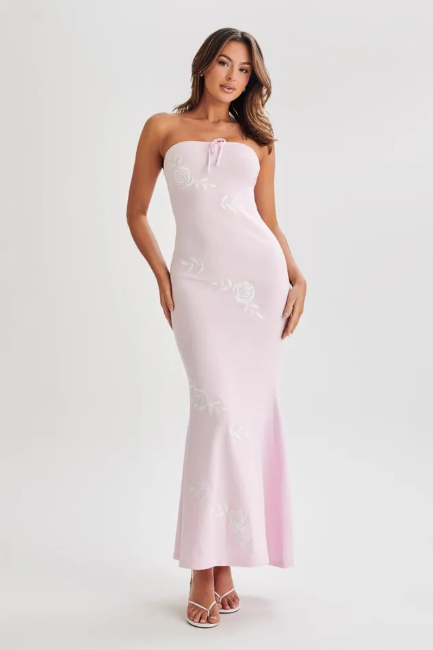 Women Meshki Dresses Lorelai Strapless Rose Knit Maxi Dress 8211 Fairy Floss Pink