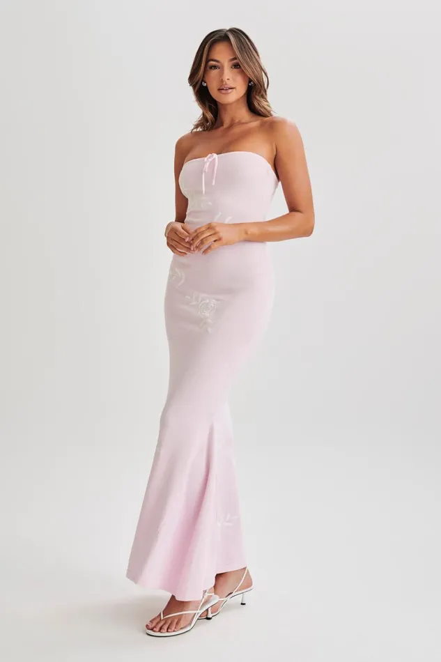 Women Meshki Dresses Lorelai Strapless Rose Knit Maxi Dress 8211 Fairy Floss Pink