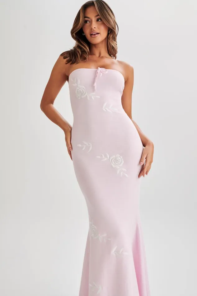 Women Meshki Dresses Lorelai Strapless Rose Knit Maxi Dress 8211 Fairy Floss Pink